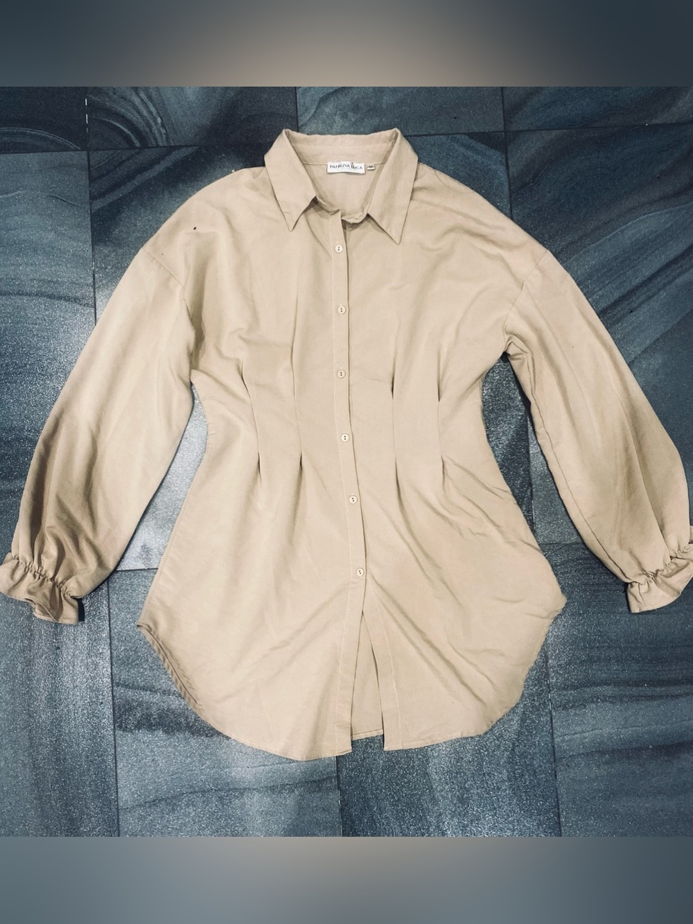 Women’s Patrizia Luca Tan Button Up Long Sleeve Short Shirt Dress Size M